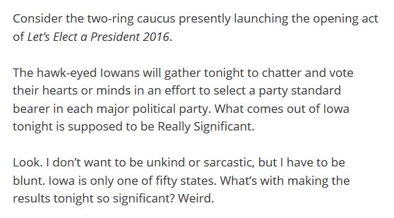 screen capture asking: Are the Iowa caucuses really that significant? If so, why?