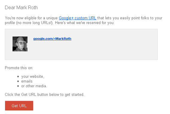 Google Plus Custom URL Offer