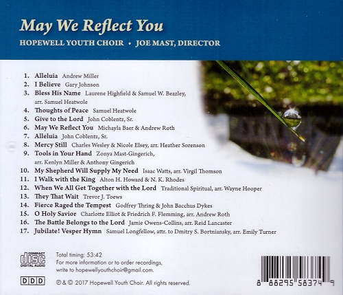 Song list for May We Reflect You CD by Hopewell Youth Choir