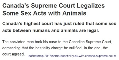 Canada's Supreme Court approves limited bestiality