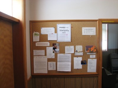 main bulletin board at Hopewell Mennonite Church