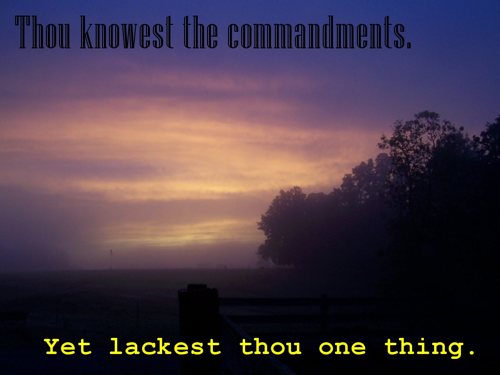 Thou knowest the commandments -- Yet lackest thou one thing (Luke 15:20,22)