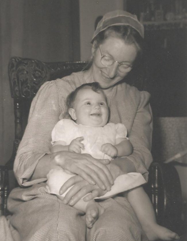 Lena (Wagler) Yoder hold Ruby Pearl Yoder (later to become my wife)