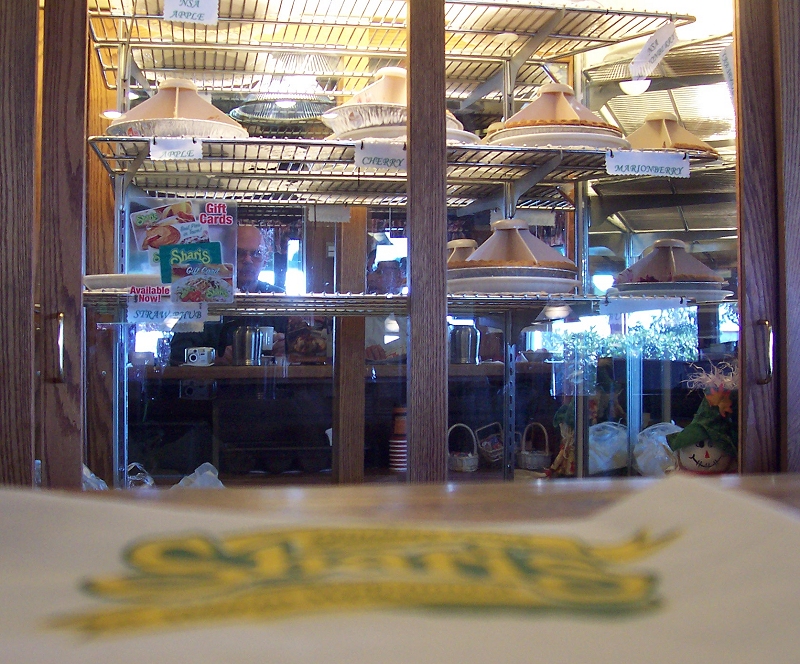 Mark and Wes in the pie case at Sharis, Woodburn Mark and Wes in the pie case